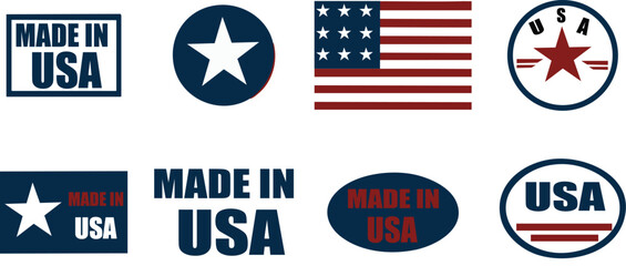 Made in UAS labels with flag colors for product packaging and branding,USA,country, national, flag