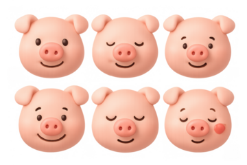 Cute cartoon pig icons collection for festive and creative design projects