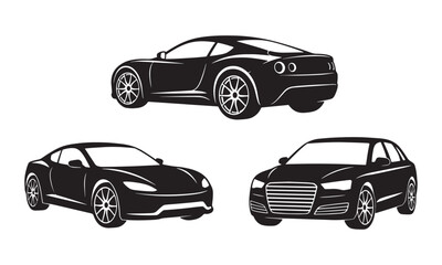 Modern Car Silhouettes Vector Set Sports, Coupe and Sedan Vehicles. Sleek Automotive Icons Collection for Design Projects