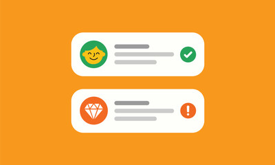 UI/UX Notification Messages Success Checkmark and Warning Exclamation Alert. Flat Design Vector for App and Web Status