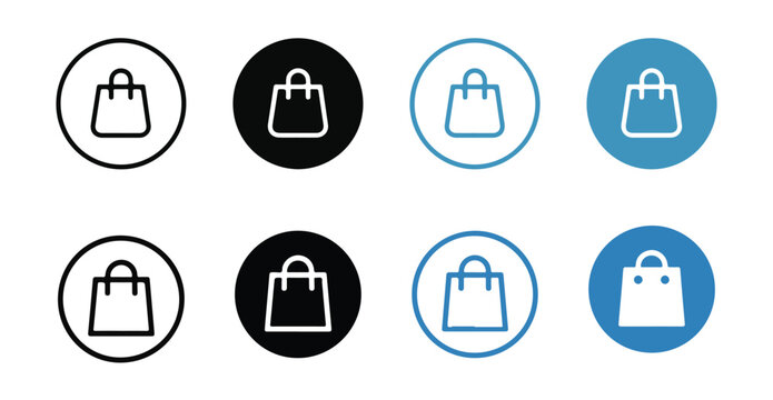 Shopping bag icon set vector illustration isolated on white background circle line and solid symbols
