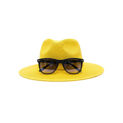 Yellow hat and sunglasses on Transparent Background