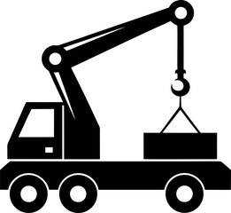 Mobile Crane Truck Lifting Icon Silhouette