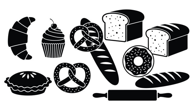 Assorted bakery items including bread and pastries