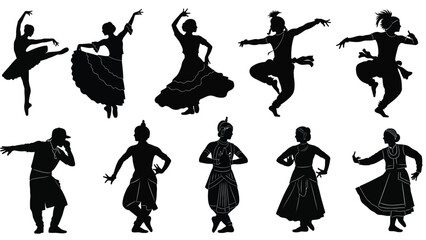 Obraz premium Collection of traditional indian dancers silhouettes