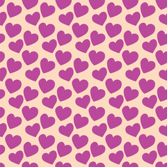 Seamless pattern with pink hearts. Template holiday vector illustration. Design for card, postcard, poster, print, banner. Cartoon colorful hearts on color background.
