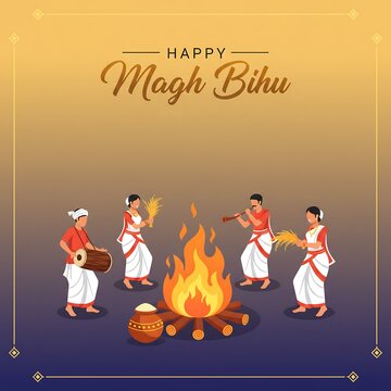 Happy magh bihu celebration with traditional music and dance