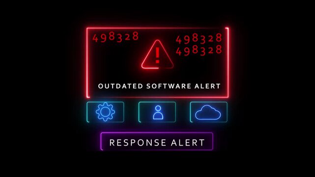Red Neon Alert Screen With Outdated Software Alert Message And Icons warning