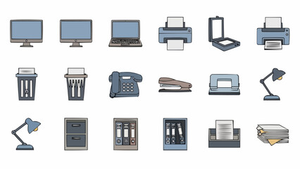 Office Equipment Icons - Desktops, Printers, and Supplies.