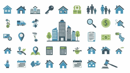 Real Estate and Property Icons Collection - Houses, Buildings, and Finance.