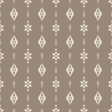 Neutral color western aztec bohemian pattern. Vector southwestern boho beige background seamless pattern. Ethnic geometric pattern use for fabric, textile, scrapbook paper, upholstery, wrapping paper.