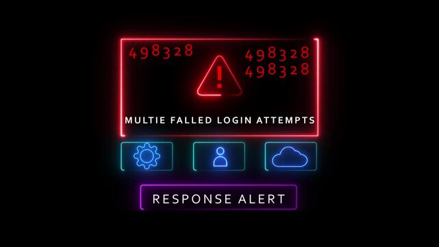 Cybersecurity Alert Multiple Failed Login Attempts Red Neon Warning notification