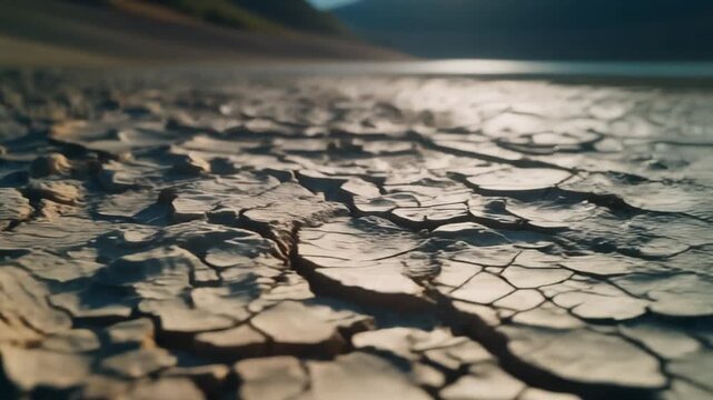 Cracked dry earth in a drying lakebed