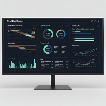 PLM Dashboard Displaying Data Visualization and Analytics.