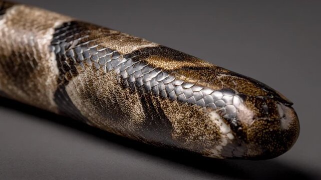 Medium frame shows a specialist polishing snake skin bringing out a glossy highshine effect that emphasizes the reptiles distinct pattern depth and elegance.