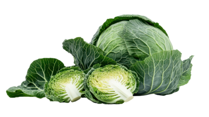 Cabbage plant with dense layered leaves clean composition on transparent background
