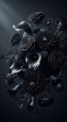 Elegant Black Floral Arrangement - Roses, Calla Lilies, and Dahlias.
