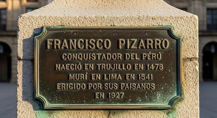 Francisco Pizarro Monument Inscription - A Historical Tribute in Trujillo.