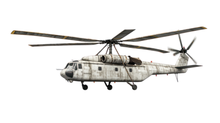 Cargo helicopter heavy lifting on transparent background