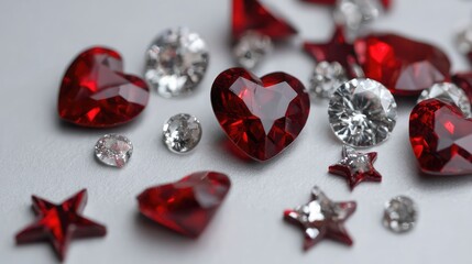 Heart-Shaped Red and Clear Gemstones
