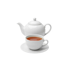 White tea cup and teapot isolated on Transparent Background