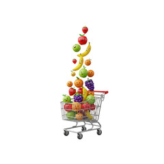 Smiling fruit filling up a shopping cart