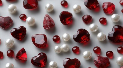 Heart-Shaped Red and Clear Gemstones