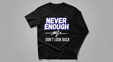 Black Long Sleeve Shirt with Motivational Quote Never Enough Dont Look Back.