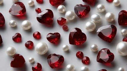 Heart-Shaped Red and Clear Gemstones