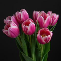 Fototapeta premium A stunning bouquet of soft pink tulips symbolizing deep affection and sweet romance, perfect for a loving celebration or spring holiday backdrop ,natural ,delicate ,beauty