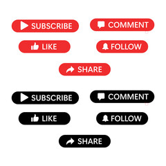 Social Media Buttons Vector Set &ndash; Subscribe, Like, Comment, Share & Follow