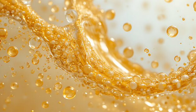 Flowing Liquid Gold with Shimmering Glowing Orbs
