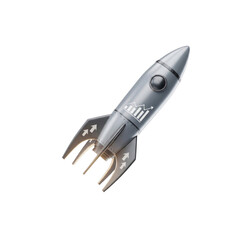 Silver rocket ship with stock market graph