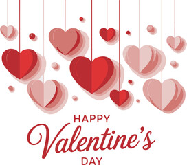 Happy Valentine's day poster or voucher. Beautiful paper cut white clouds with white heart frame on pink background. Vector illustration.
