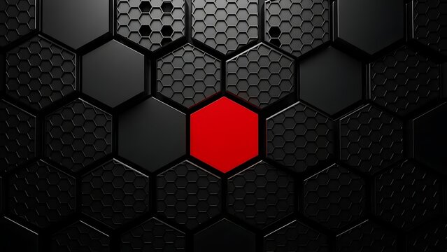 Futuristic Hexagon Background with Red Metallic Accents - Powered by Adobe