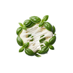 Stracciatella cheese with basil leaves