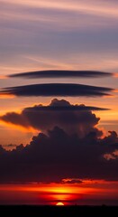 Dramatic Sunset with Layered Clouds and Fiery Sky.