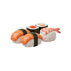 Variety of Japanese sushi on Transparent Background