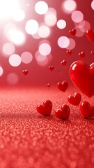 Floating red hearts with bokeh lights for love and celebration background