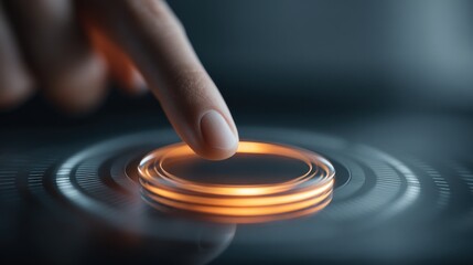 Finger pressing on a glowing button