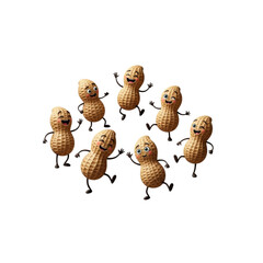 Circle of dancing peanuts with happy faces