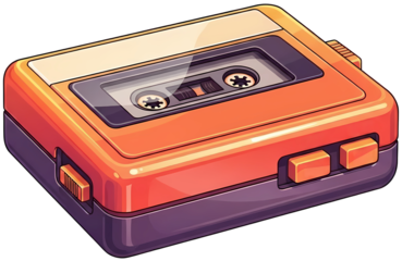 Vintage orange cassette tape player with buttons and reels