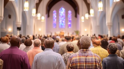 People attending a religious service in a church