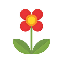 Red Flower with Yellow Center, Green Stem and Leaves on Striped Background bloom blossom