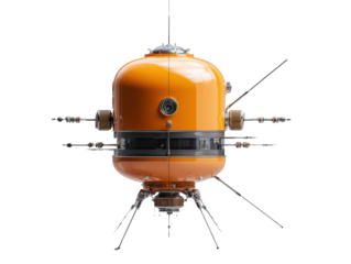 Futuristic Orange Robot Drone Isolated on Grey Background 