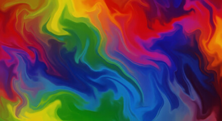 A vibrant abstract background featuring a colorful rainbow spectrum of swirling and blending liquid-like colors, creating a dynamic fluid art pattern.