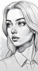 Elegant Portrait of a Young Woman in Detailed Pencil Sketch.