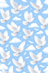 Flock of doves in the sky