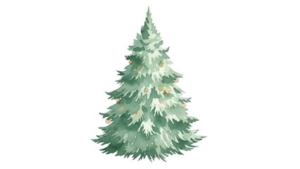 Fototapeta premium Watercolor decorated Christmas tree with soft lights isolated on white background
