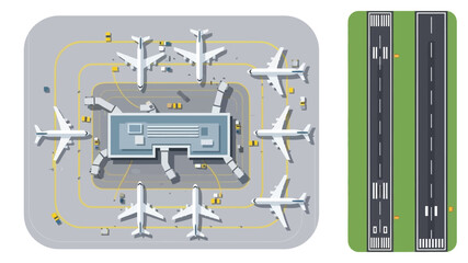 Aerial view of an airport with planes terminal and runways depicted © MD REZAUL KARIM